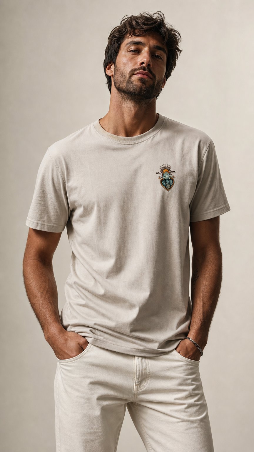 AI product shot of Baja Llama Cream Agave Printed Premium Cotton Graphic Tee
