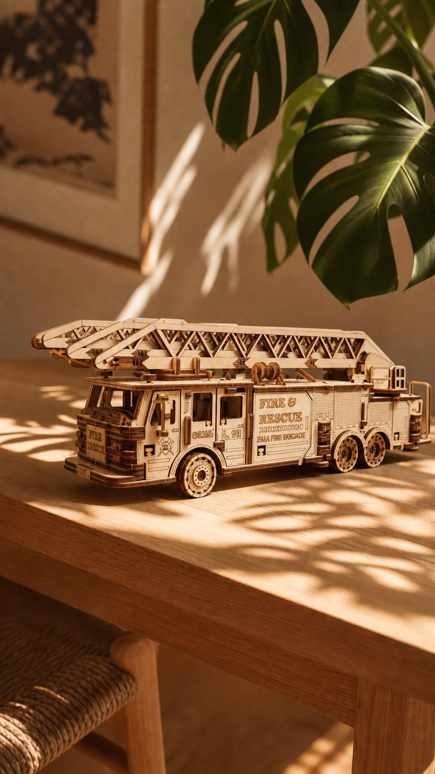 AI product shot of Mechanischer LKW Feuerwehrauto