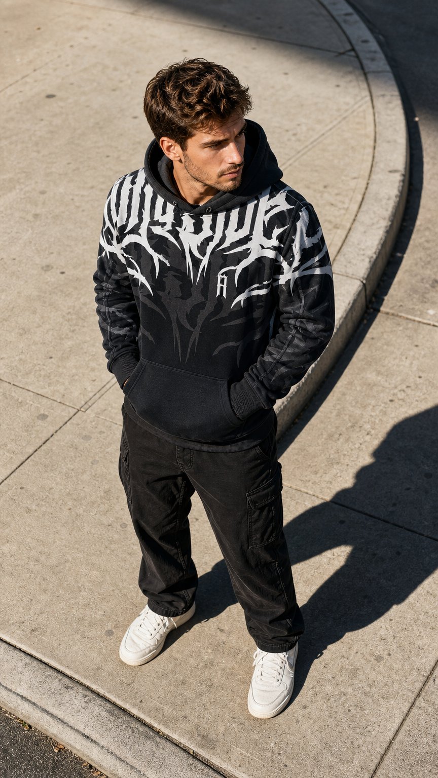 AI product shot of Rubber Side Down Armored Hoodie