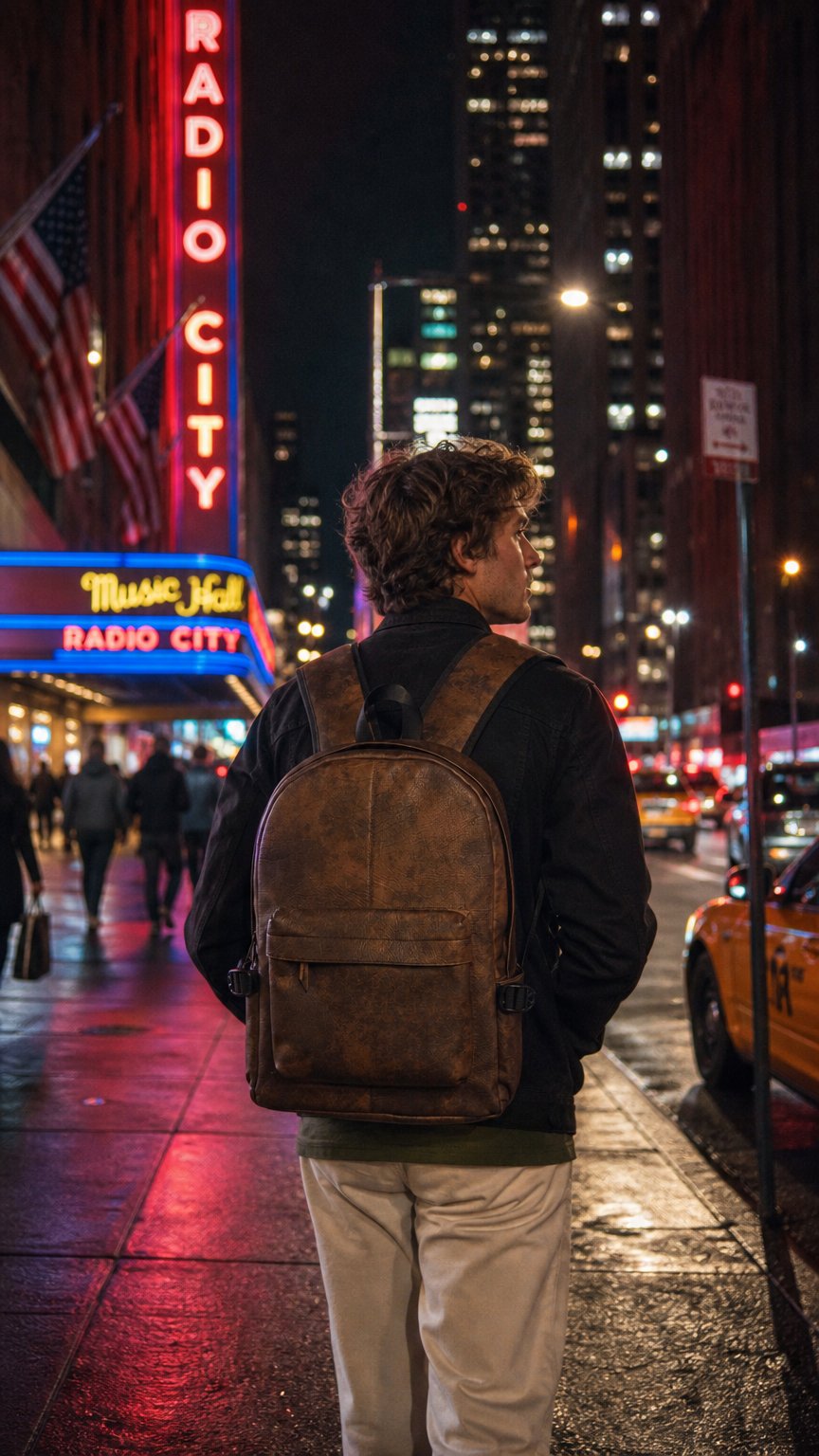 AI product shot of Ar leather backpack