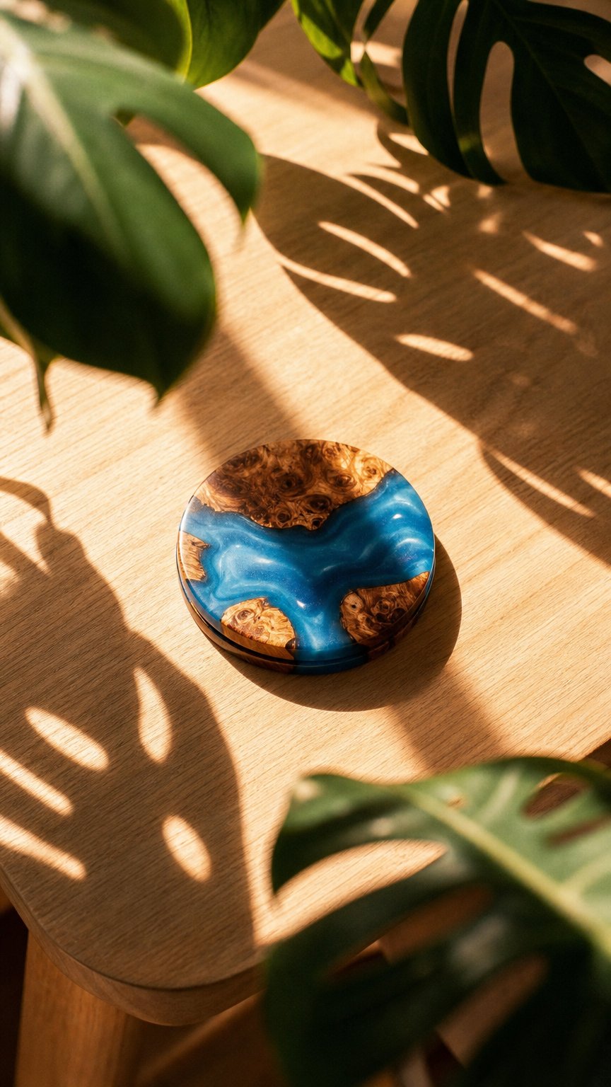 AI product shot of Handcrafted Scottish Resin Whisky Coasters