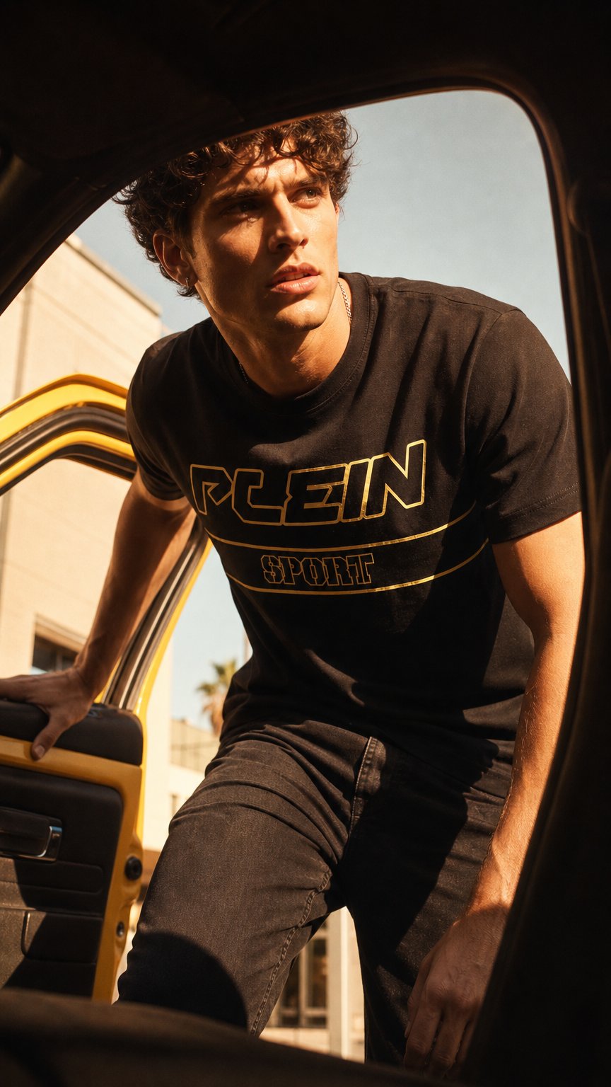 AI product shot of Plein Sport T-Shirt Maniche Corte Uomo Nero
