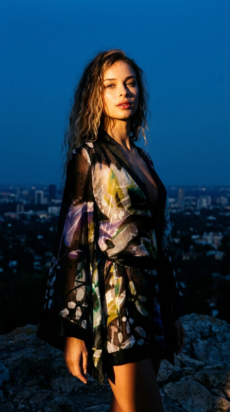 AI product shot of Marjolaine - Camille Seiden Kimono - Schwarz
