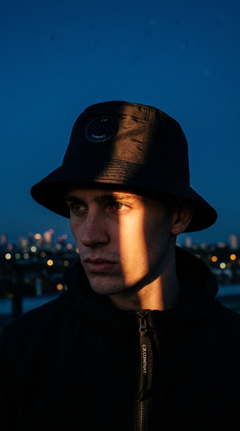 AI product shot of *C.P Company Chrome-R Lens Bucket Hat in Black 999 CP