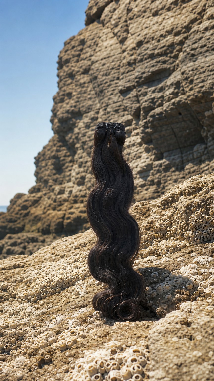 AI product shot of Raw Natural Wavy Bundle