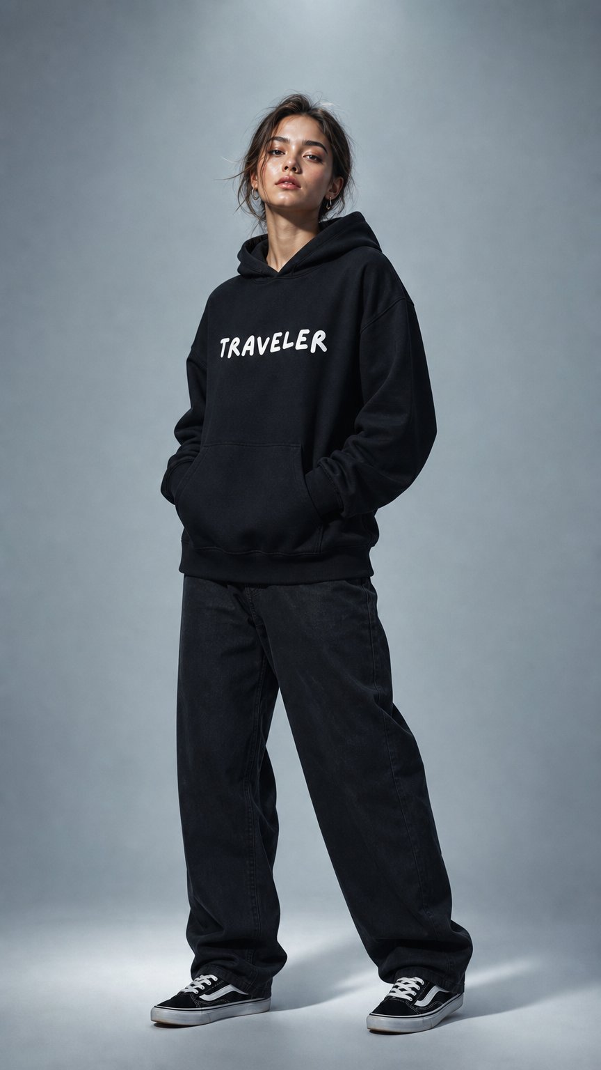 AI product shot of TRAVELER - bluza unisex z kapturem