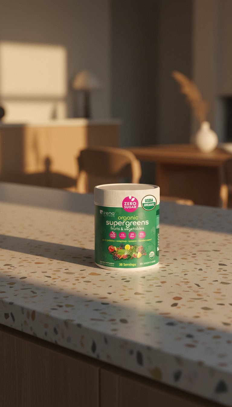 AI product shot of Organic Supergreens Tub