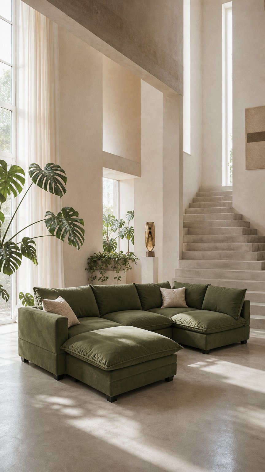 AI product shot of Olive Green Velvet Cloud Sova Sectional