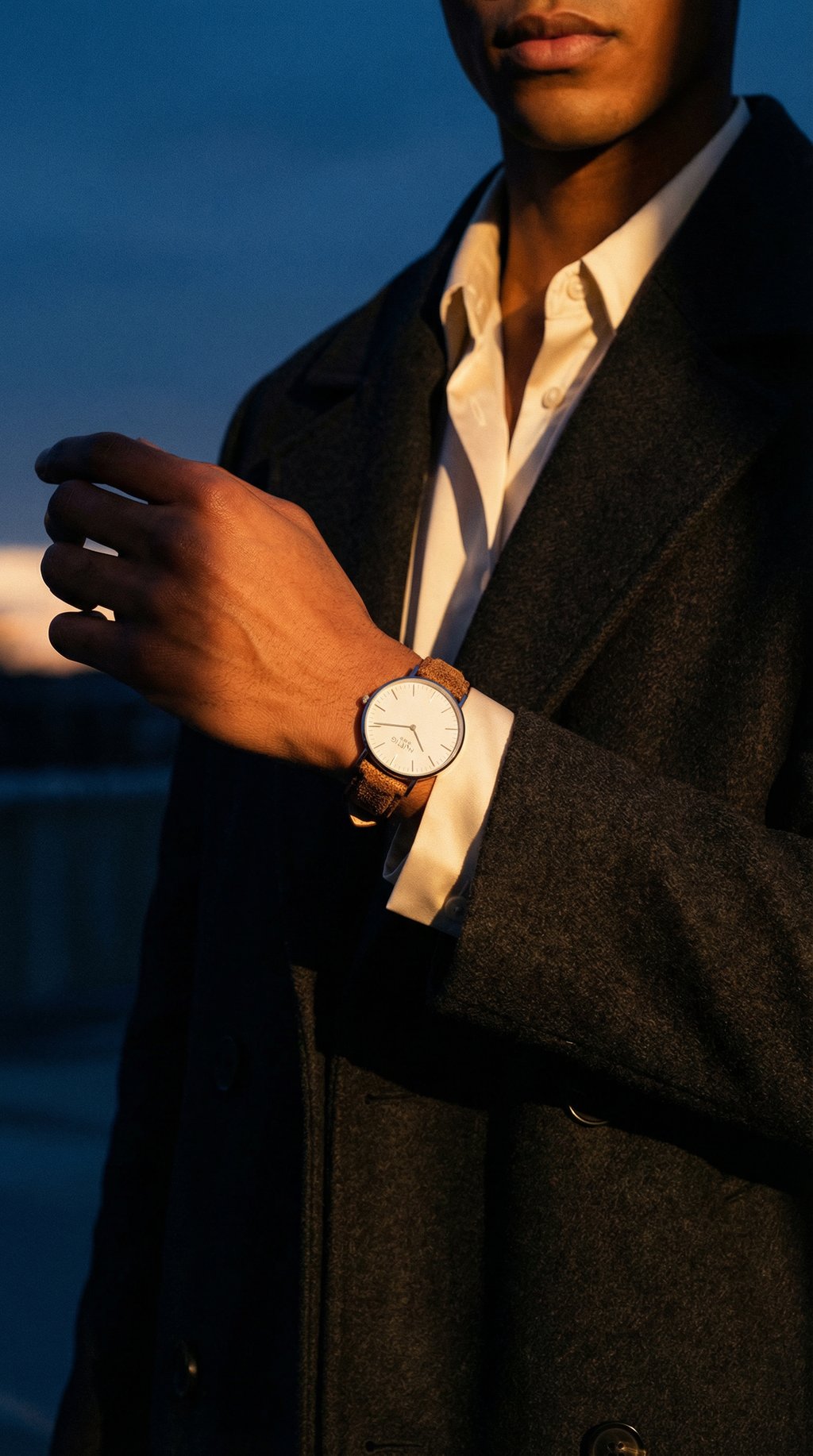 AI product shot of Hymnal Vegan Watch Tweed Silver, White & Camel Brown - Camel Tweed