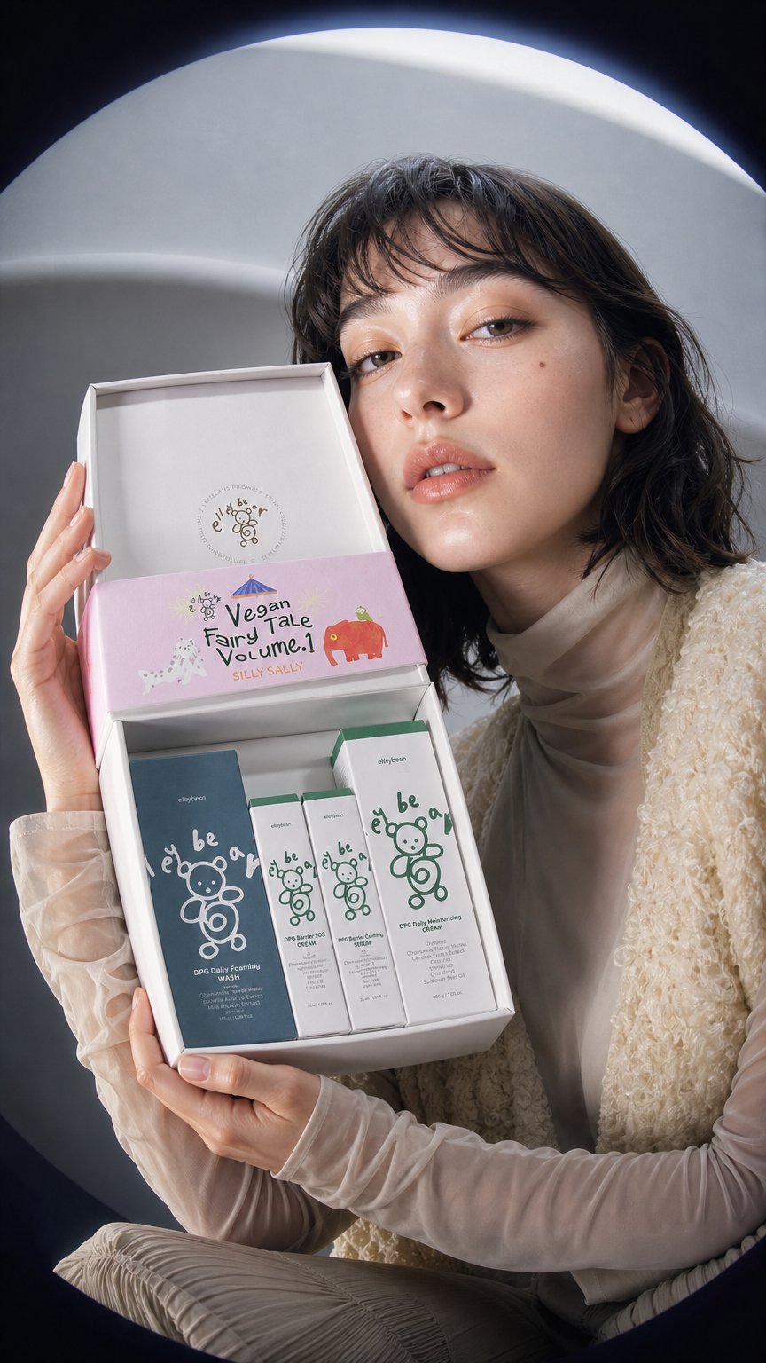AI product shot of 비건 베이비 보습케어 -4종 FULL 선물세트- (마그네틱 박스 포함)
