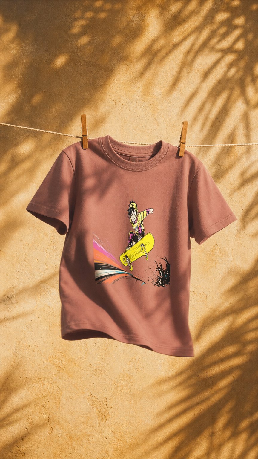 AI product shot of Cool Skateboard Anime T-Shirt, Manga Street Style Character, Ride Your Own Wave