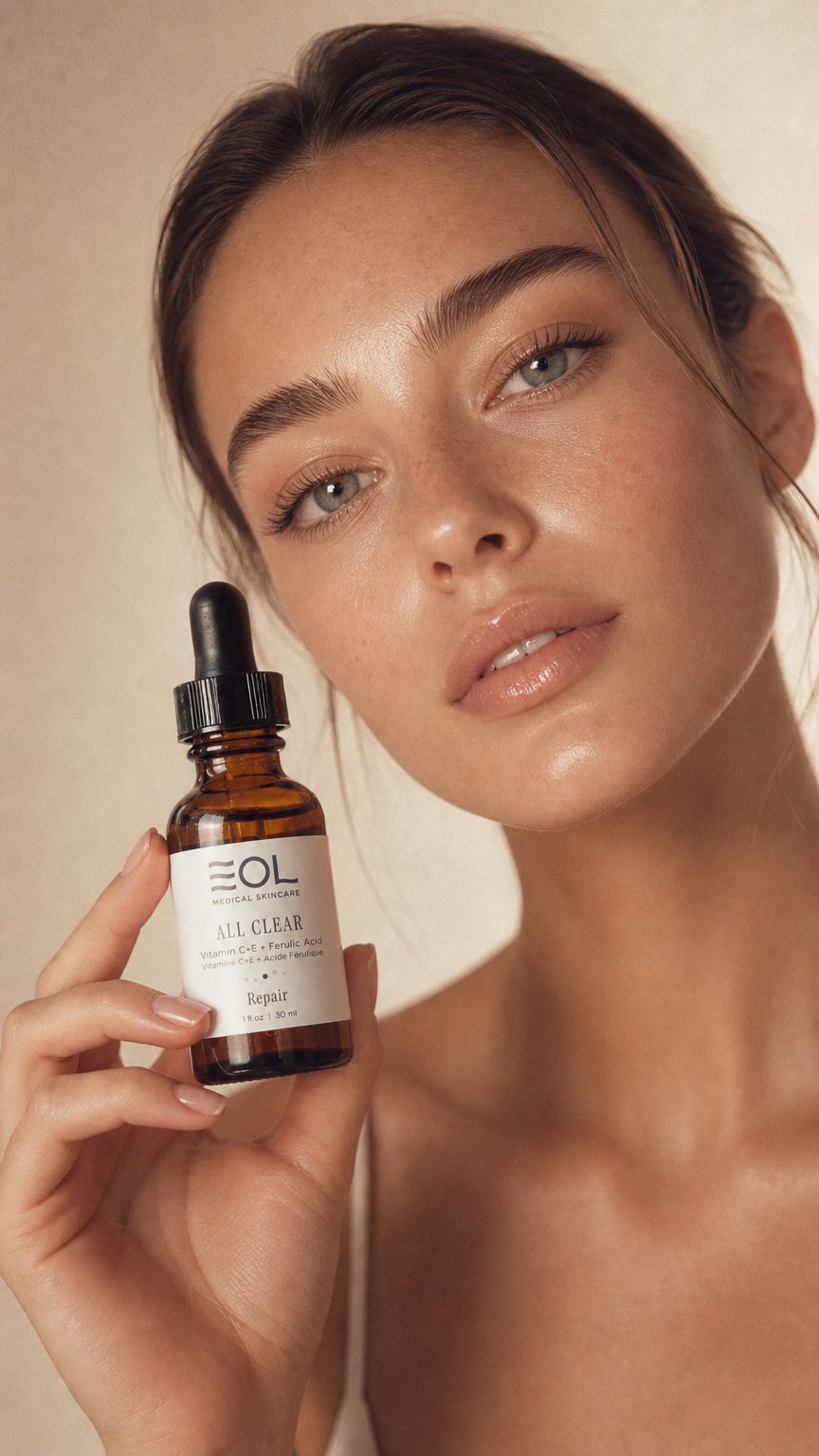 AI product shot of ALL CLEAR- Vitamin C + E + Ferulic Acid