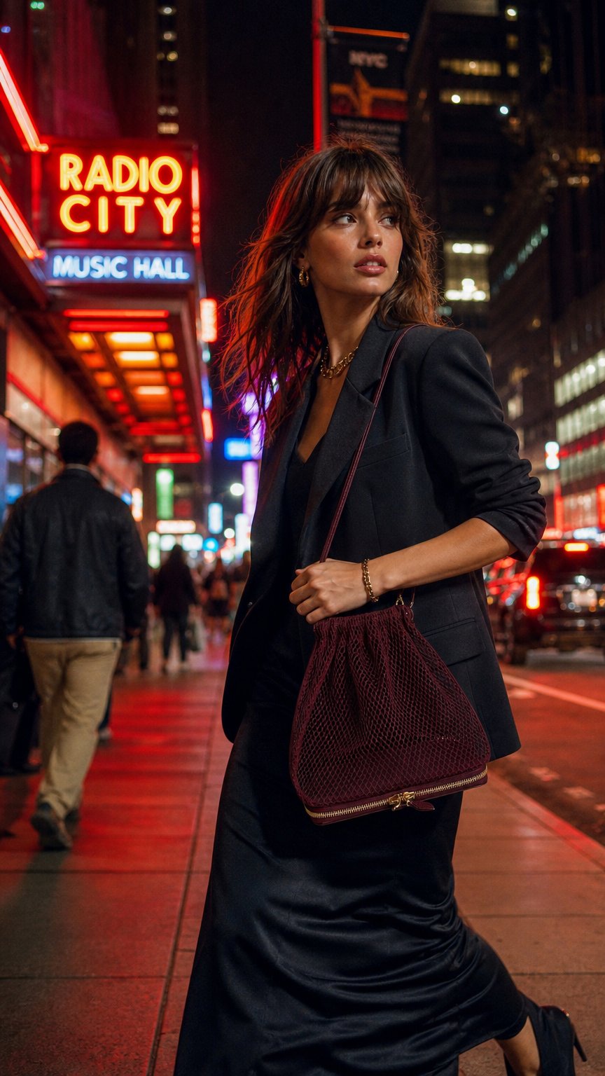 AI product shot of Le Pochon Fishnet Bag, Grenat