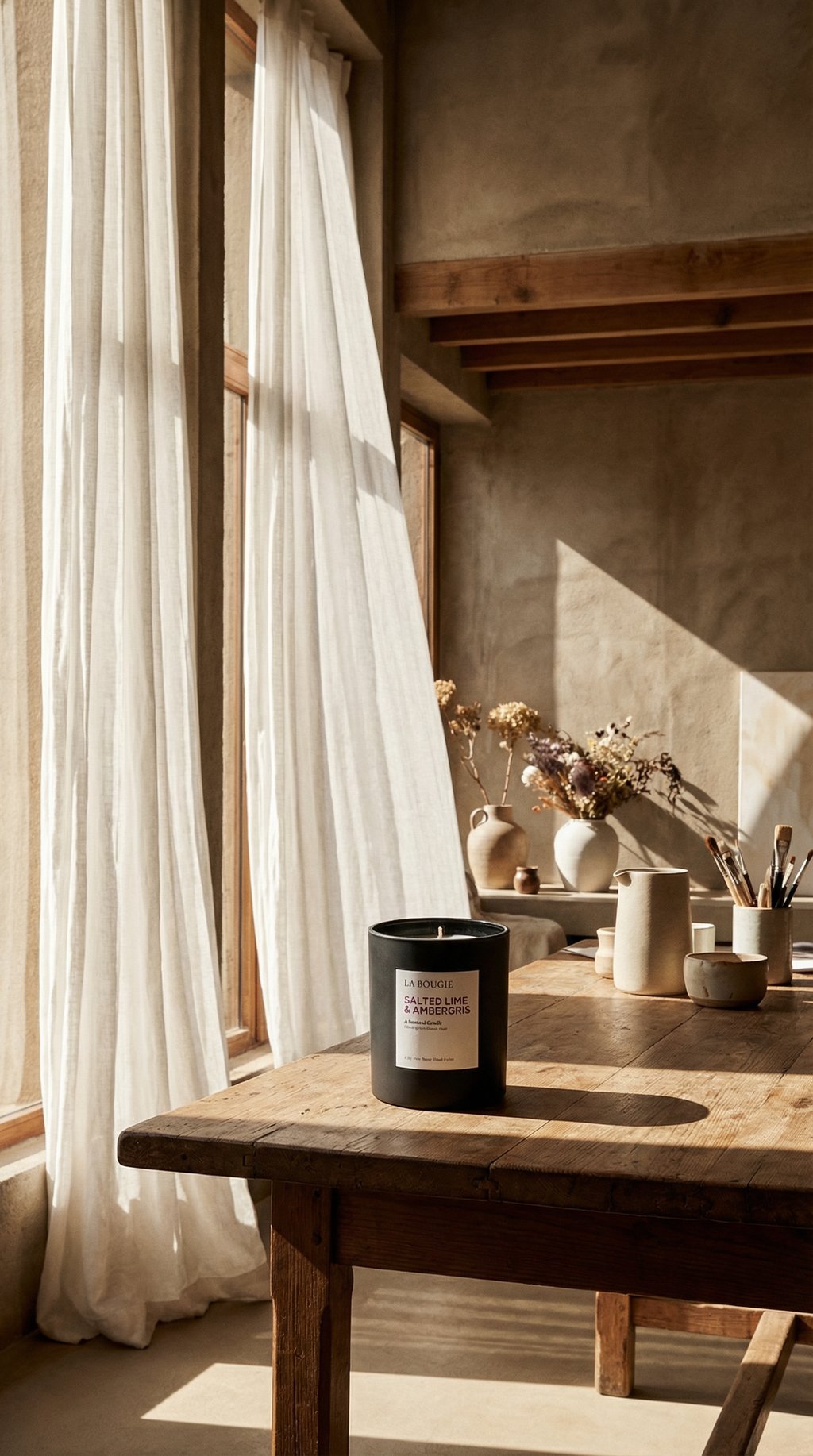 AI product shot of Salted Lime & Ambergris Candle