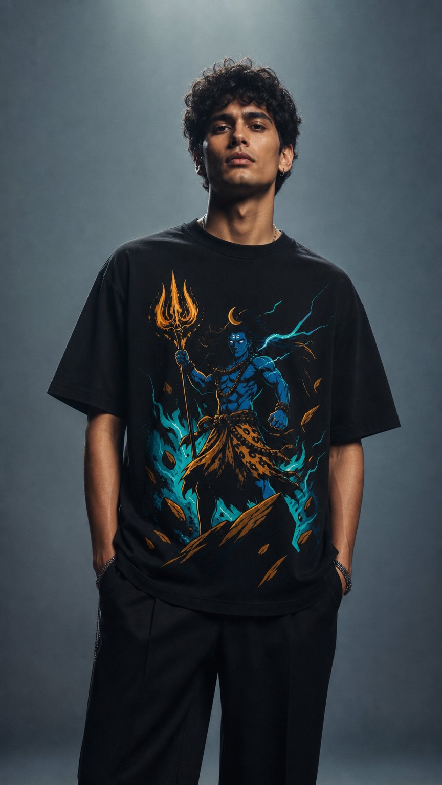 AI product shot of Cosmic Teal Oversized T-Shirt