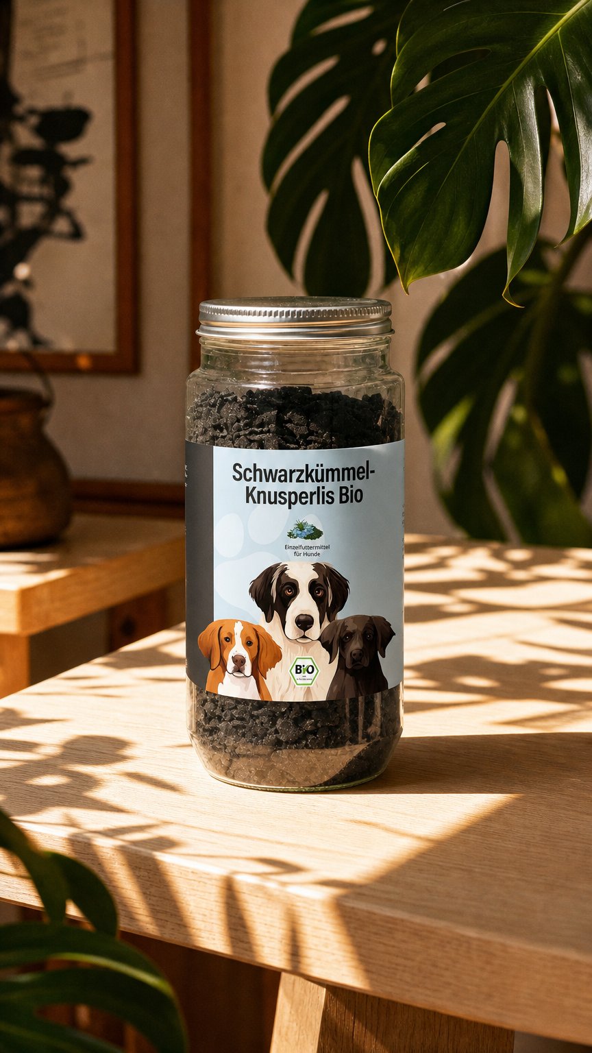 AI product shot of Schwarzkümmel-Knusperlis (bio)
