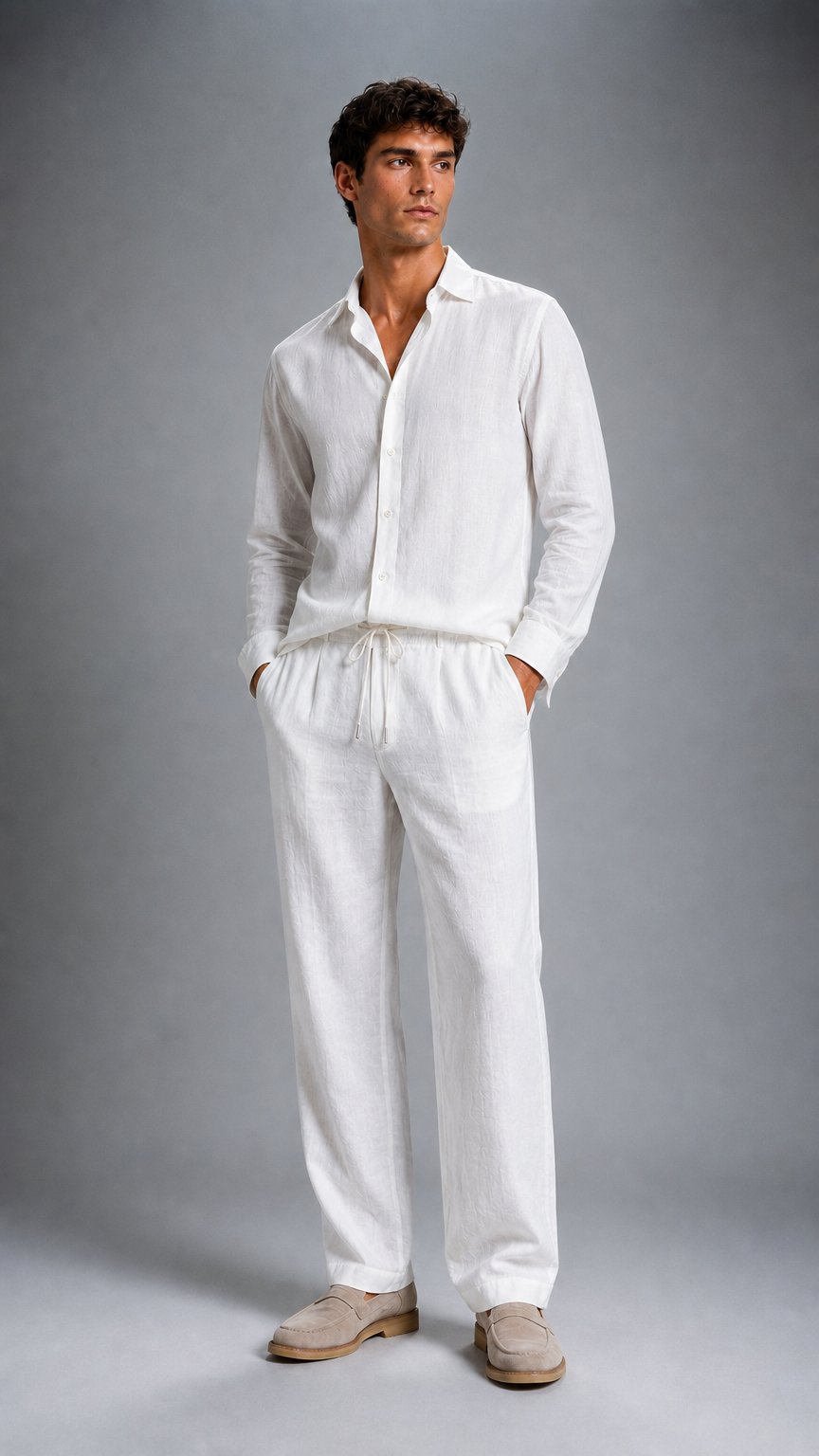 AI product shot of MILANO LINEN SET - WHITE