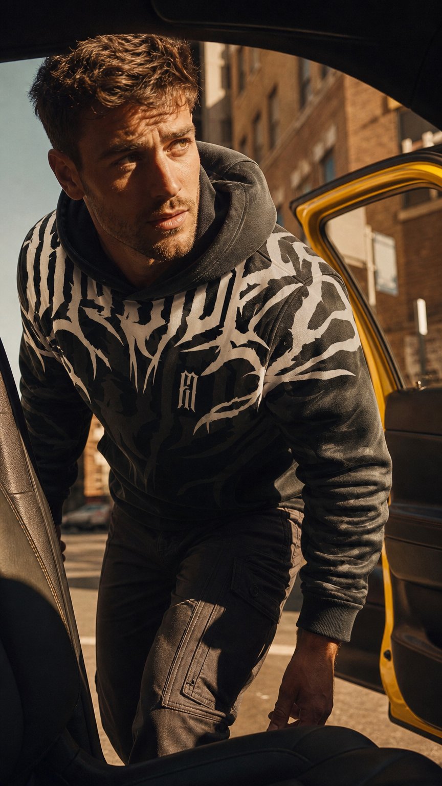 AI product shot of Rubber Side Down Armored Hoodie