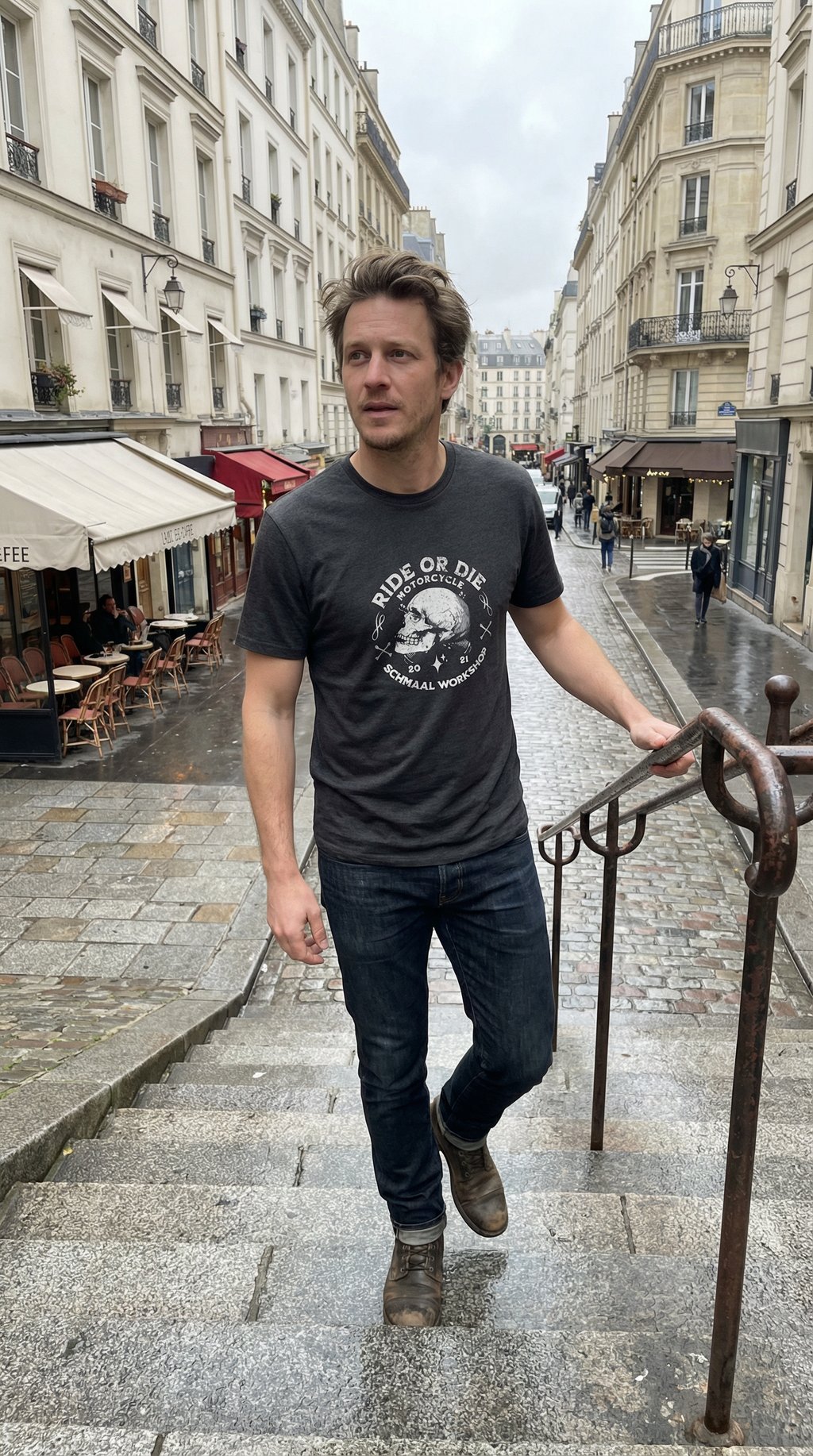 AI product shot of T-Shirt Ride or Die - Schmaal Motorcycle Club