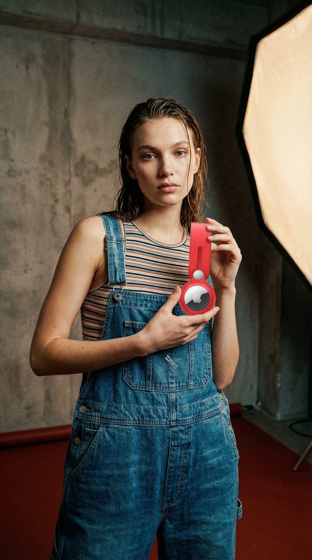 AI product shot of AirTag Leather Loop - (PRODUCT)RED