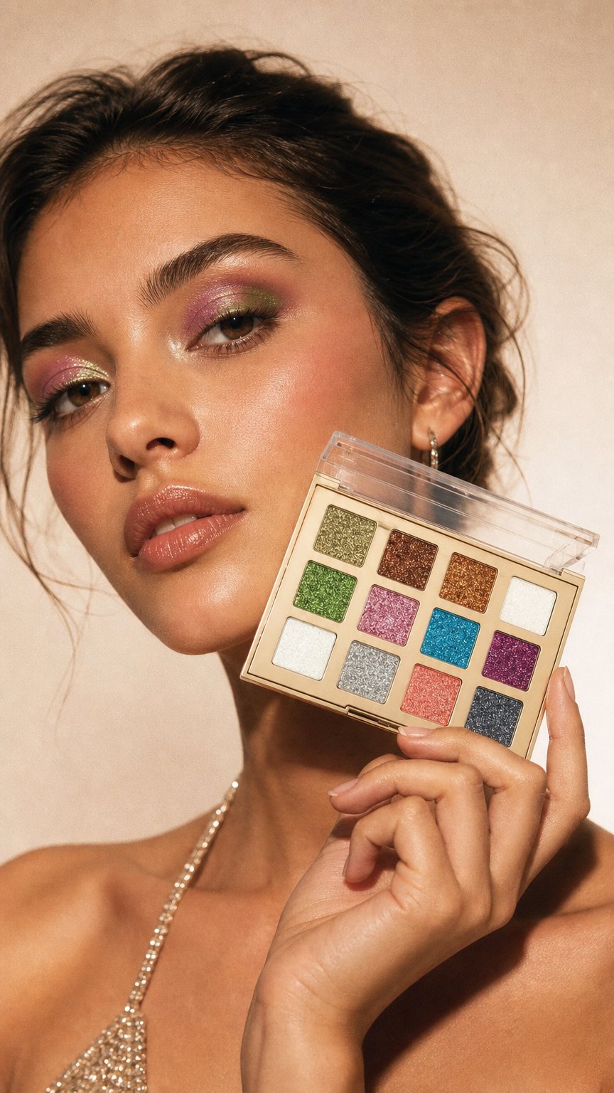 AI product shot of Max Touch Glitz & Glam Glitter Eyeshadow Palette (12 Colours) MT-2573
