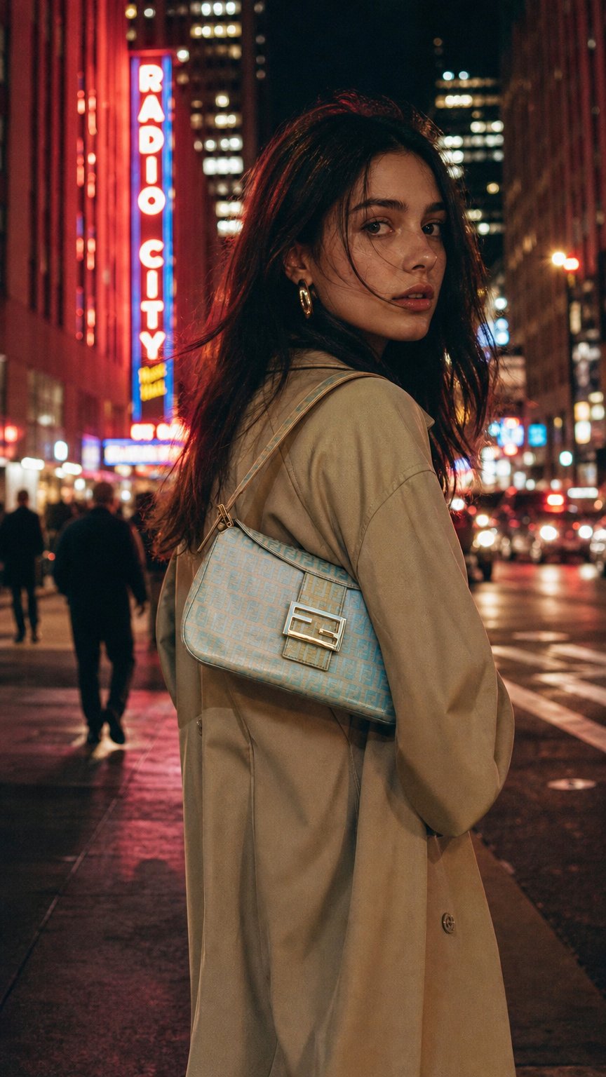 AI product shot of Fendi Zucchino Mamma Round Mouth Coated Canvas Mint Shoulder Bag