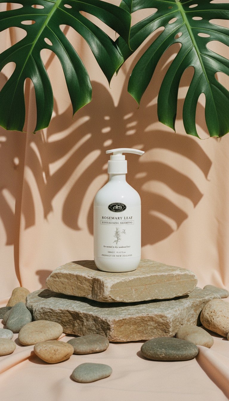 AI product shot of Rosemary Leaf Revitalising Shampoo