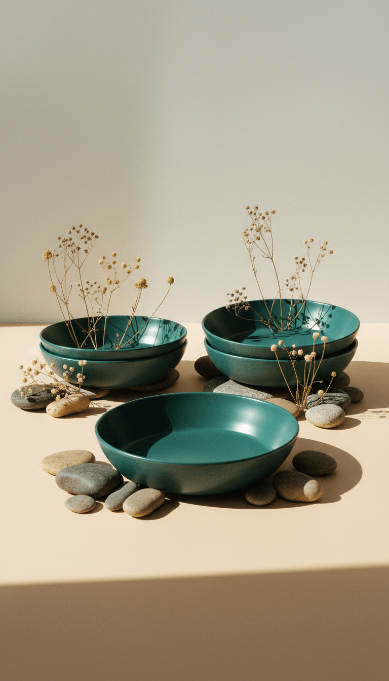 AI product shot of Argos Home Geo 4 Piece Stoneware Pasta Bowl - Teal