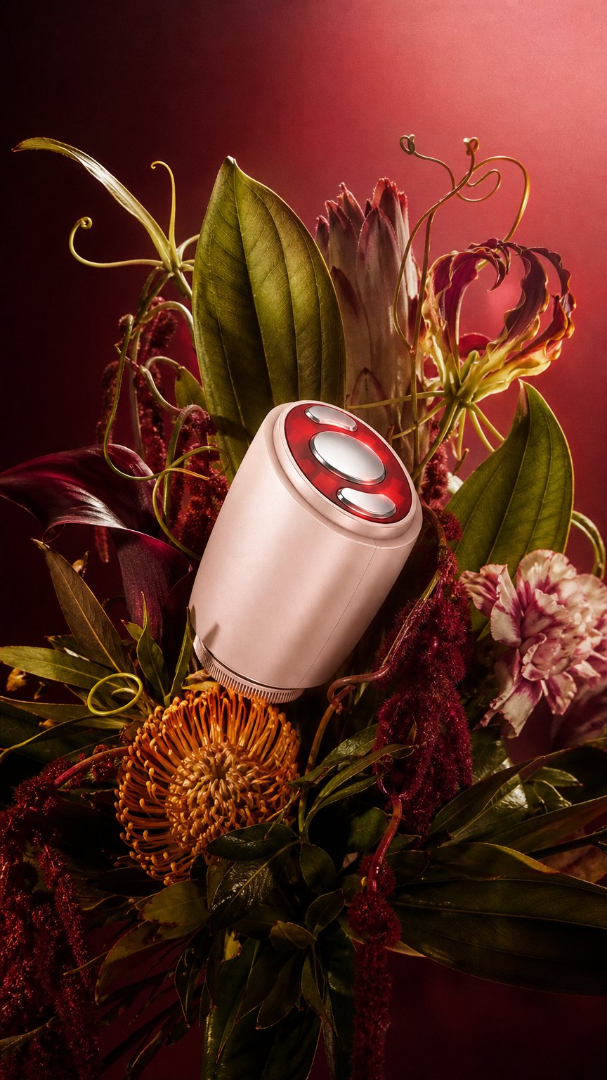 AI product shot of ODM/OEM Clinical Grade Cleansing Brush Beauty Tool 24000 Vibrations Deep Pore Clean Plus Red Light Collagen Boost Beauty Device