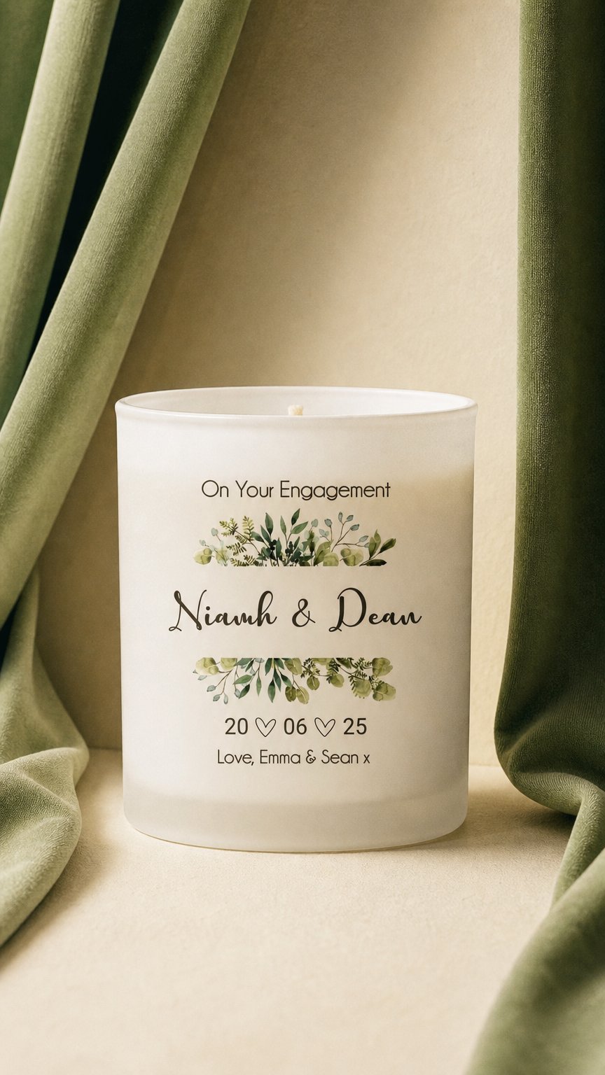 AI product shot of Personalised Candle - Engagement Eucaluptus