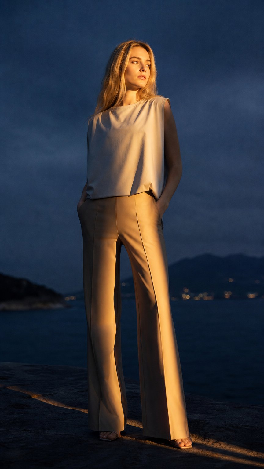 AI product shot of 楽リラックスフィットパンツ