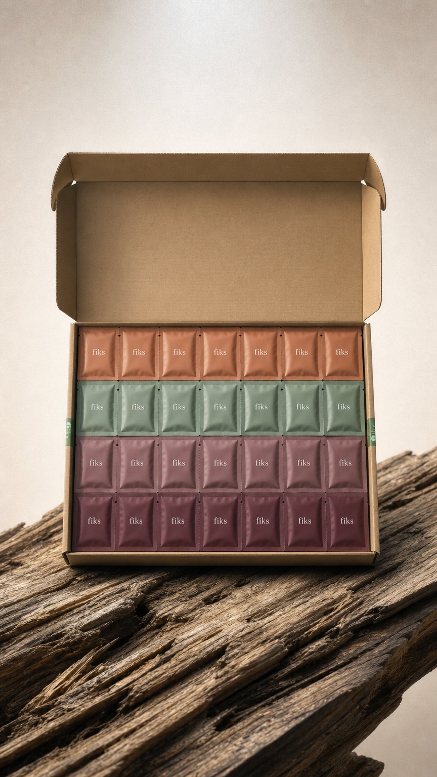 AI product shot of Fiks Health Monthly Supplement Box