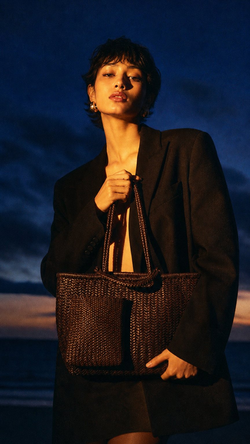 AI product shot of Pazar Book Tote Wide Handwoven Brown