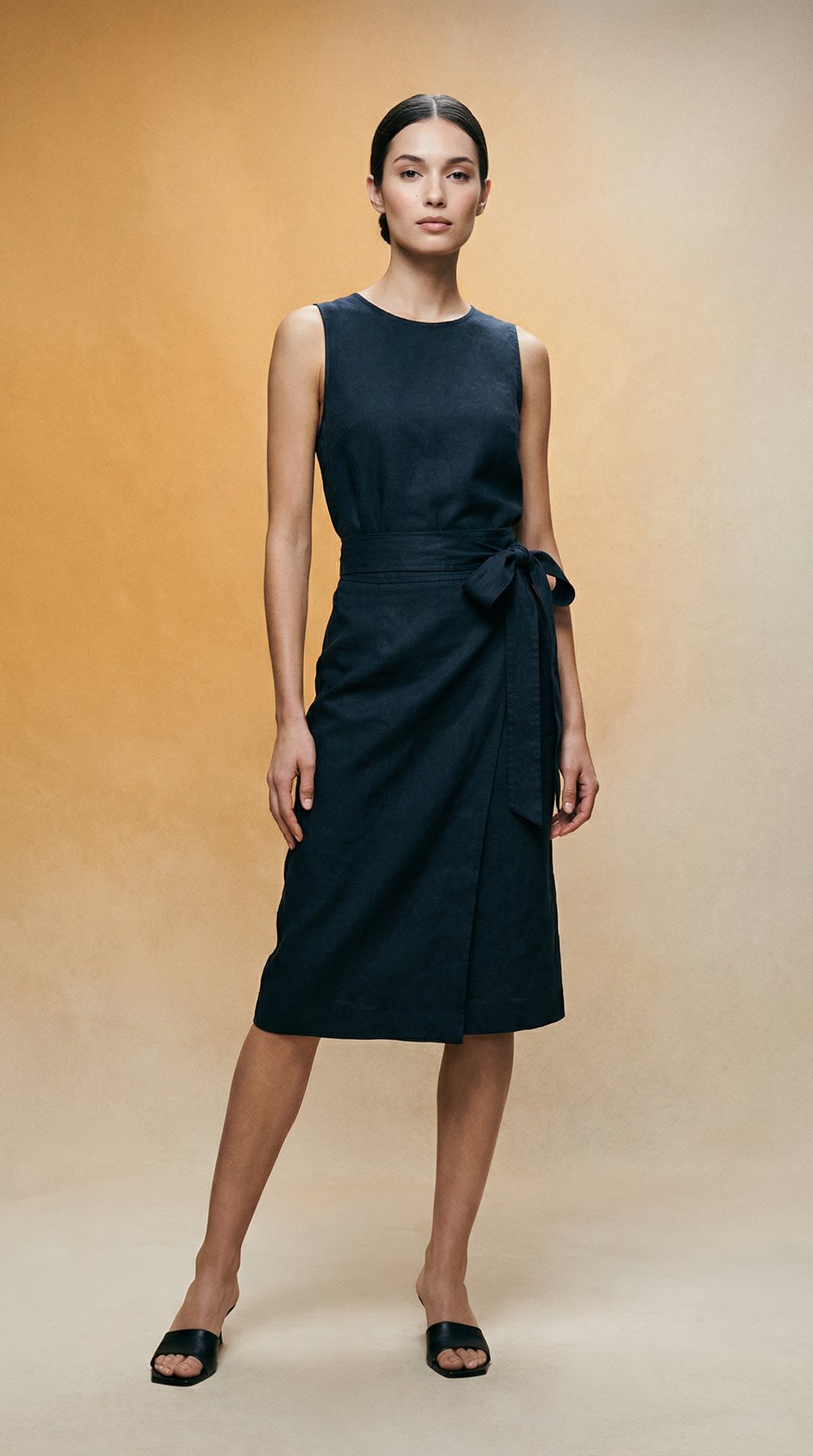 AI product shot of Everlane Black Tie-Waist Midi Skirt