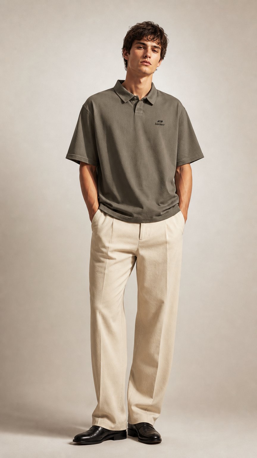 AI product shot of Oversize Polo, Men - Stone Grey