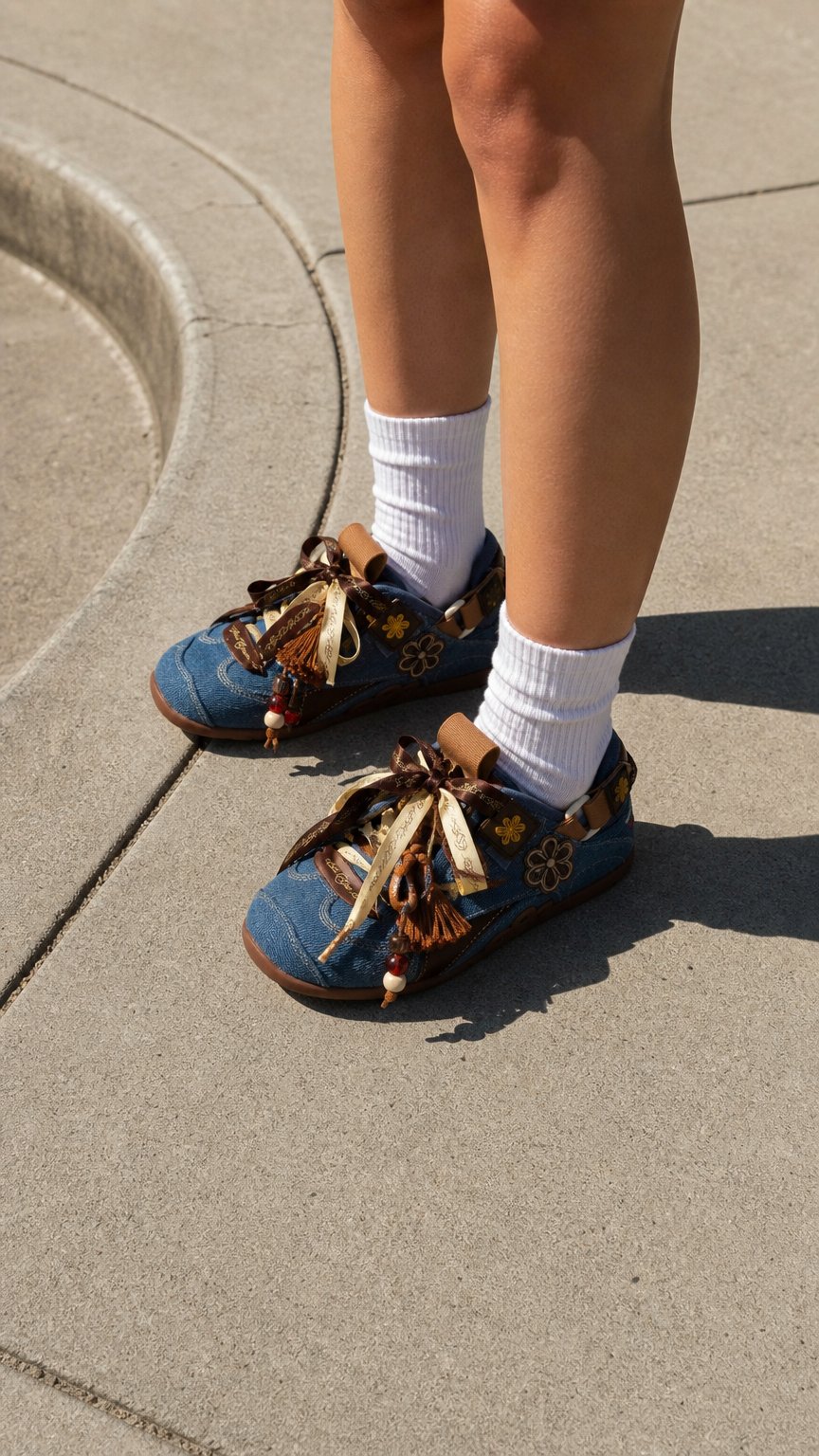 AI product shot of SA-FLO Flat Sneaker – Blue Denim (women)