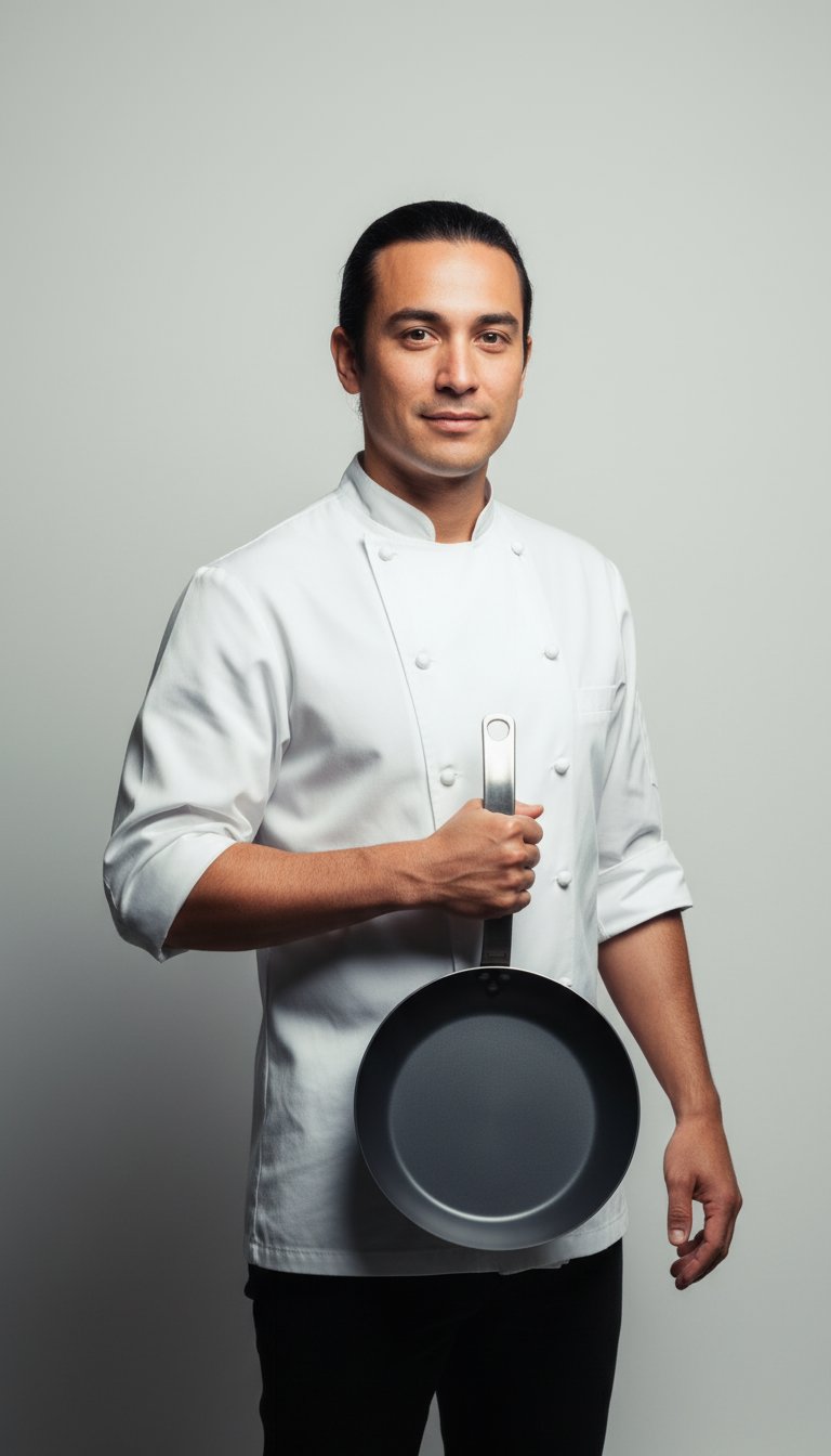 AI product shot of Blue Carbon Steel Frying Pan