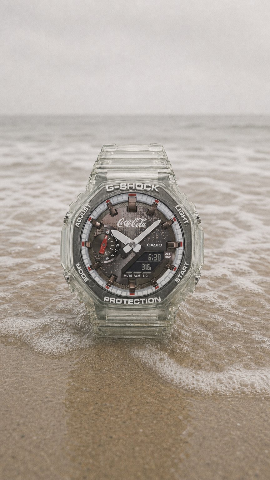 AI product shot of Coca Cola Casio G-Shock GA-2100