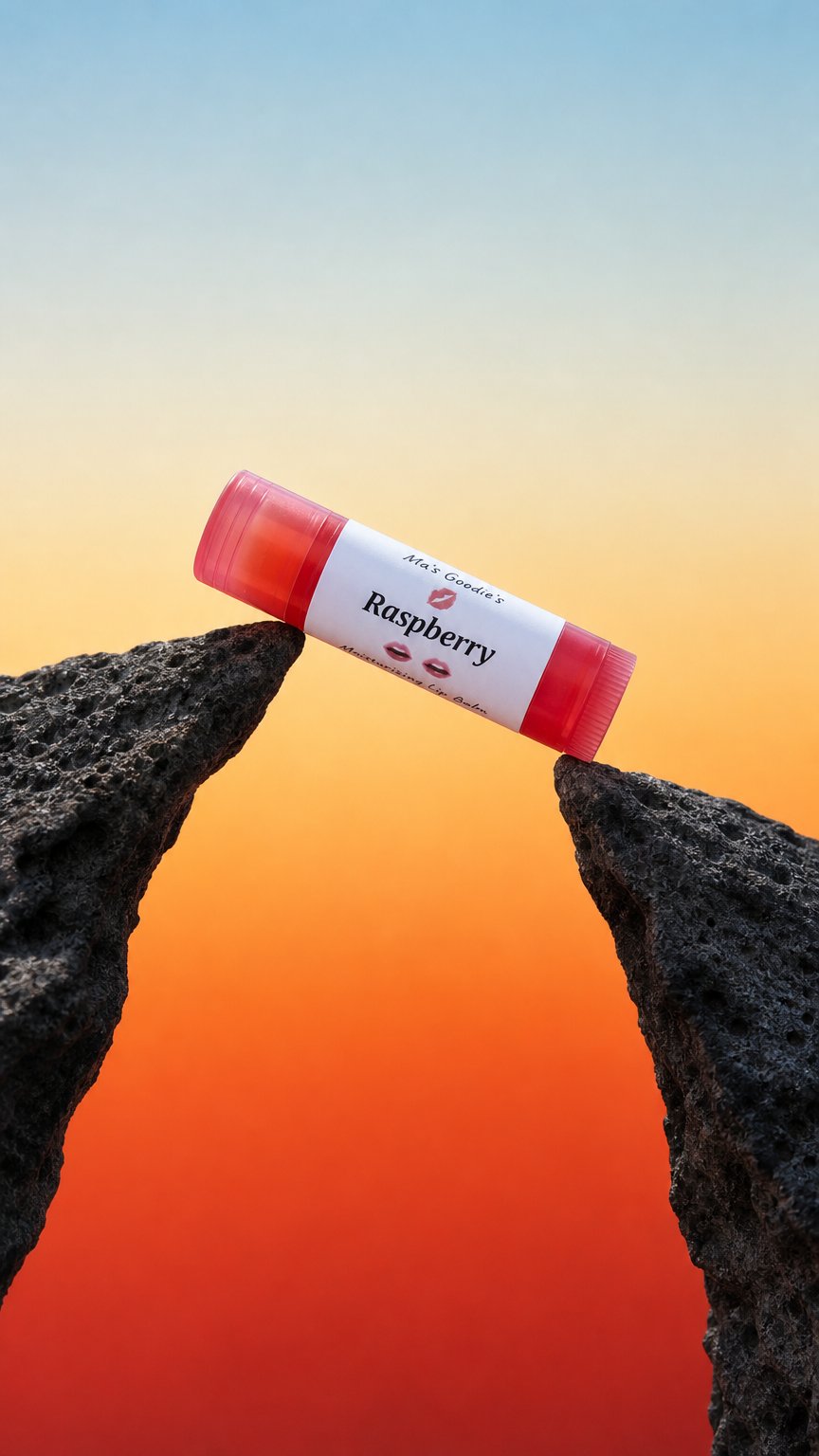 AI product shot of Organic Raspberry Kiss Lip Balm – Vegan, Nourishing, and Moisturizing Lip Care