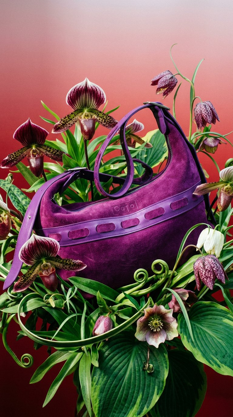AI product shot of Soepele suède schoudertas met vlechtwerk