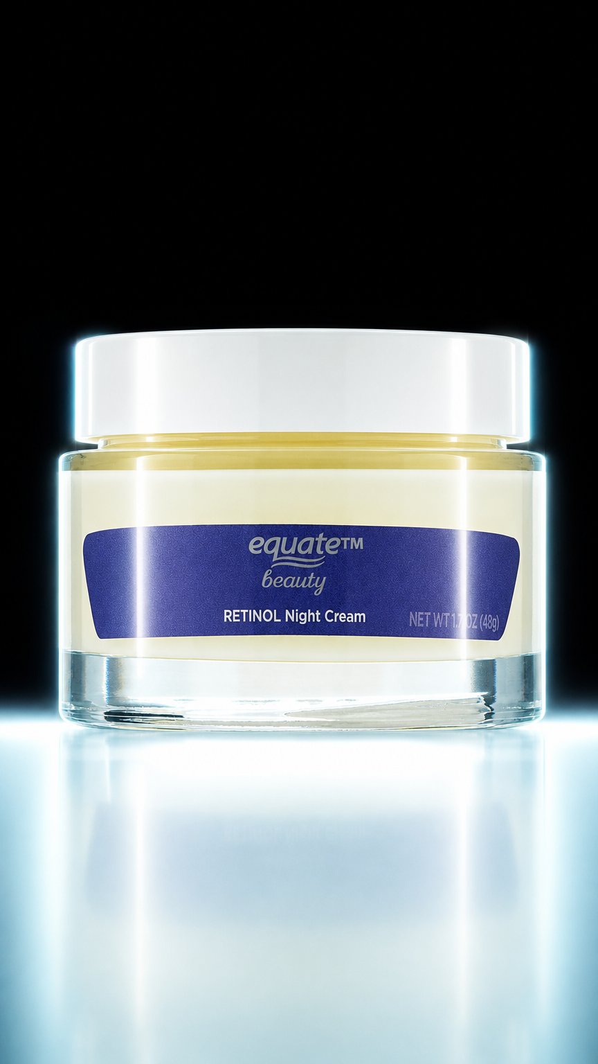 AI product shot of Equate Retinol Night Cream for Face Care to Smooth Skin Overnight, 1.7 oz, Compare to Olay® Regenerist® Retinol 24 Night Moisturizer