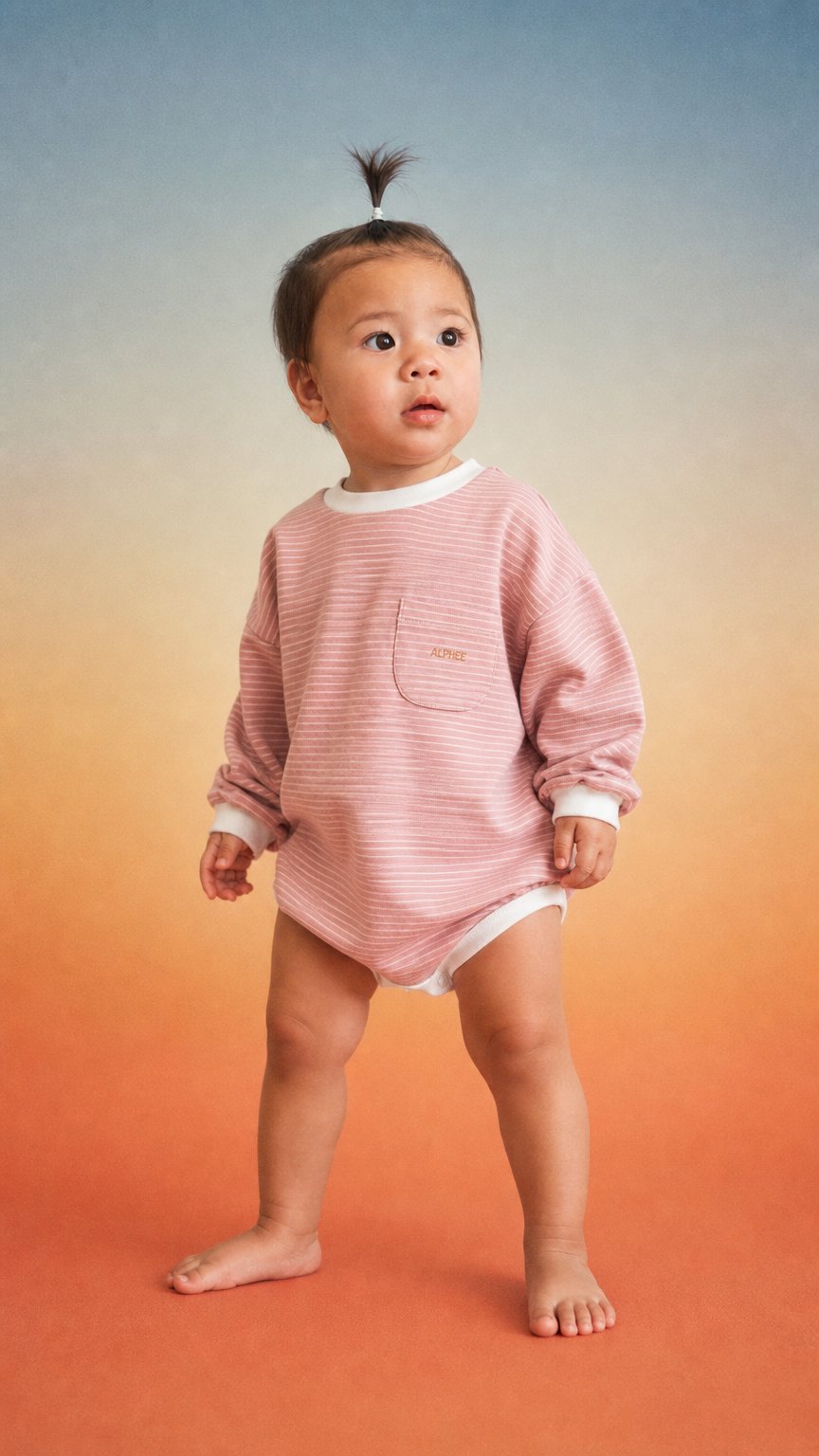 AI product shot of The Striped Romper - Marshmallow