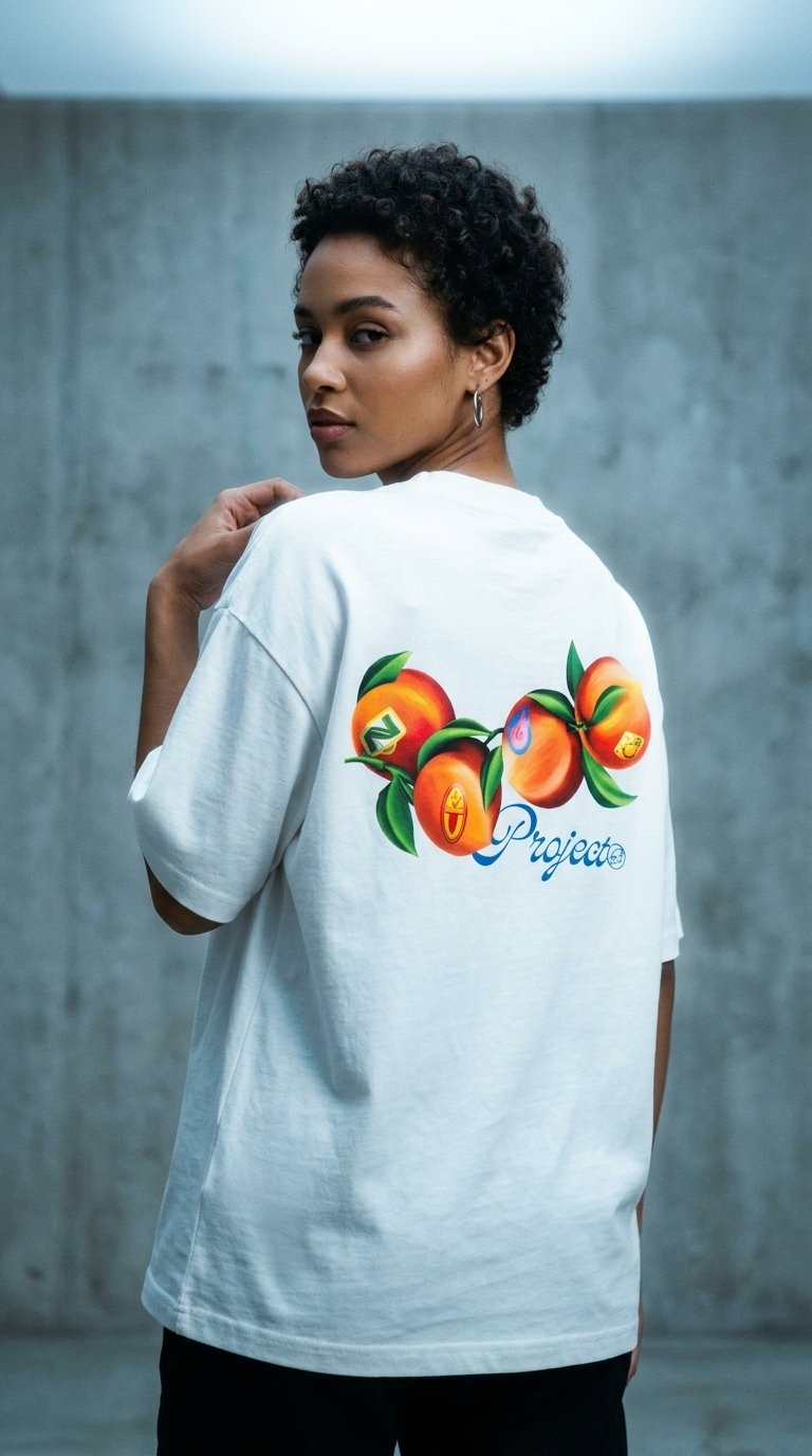 AI product shot of Peach Tee White