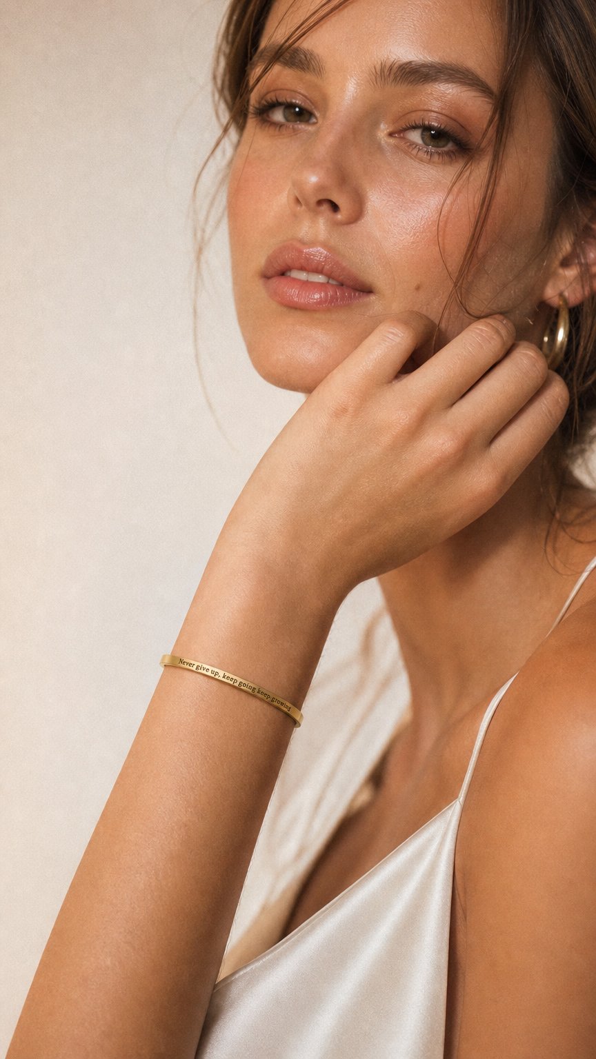 AI product shot of Engraved Bracelet Never give up