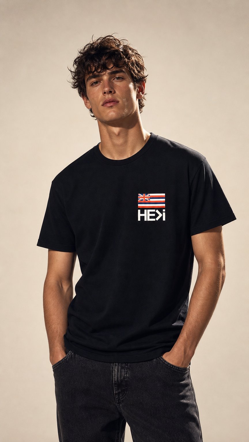 AI product shot of HAWAIIAN FLAG TEE IN BLACK