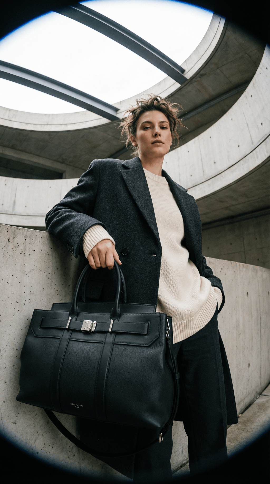 AI product shot of Louis Vuitton Millésime Georges Tote GM aus schwarzem Leder