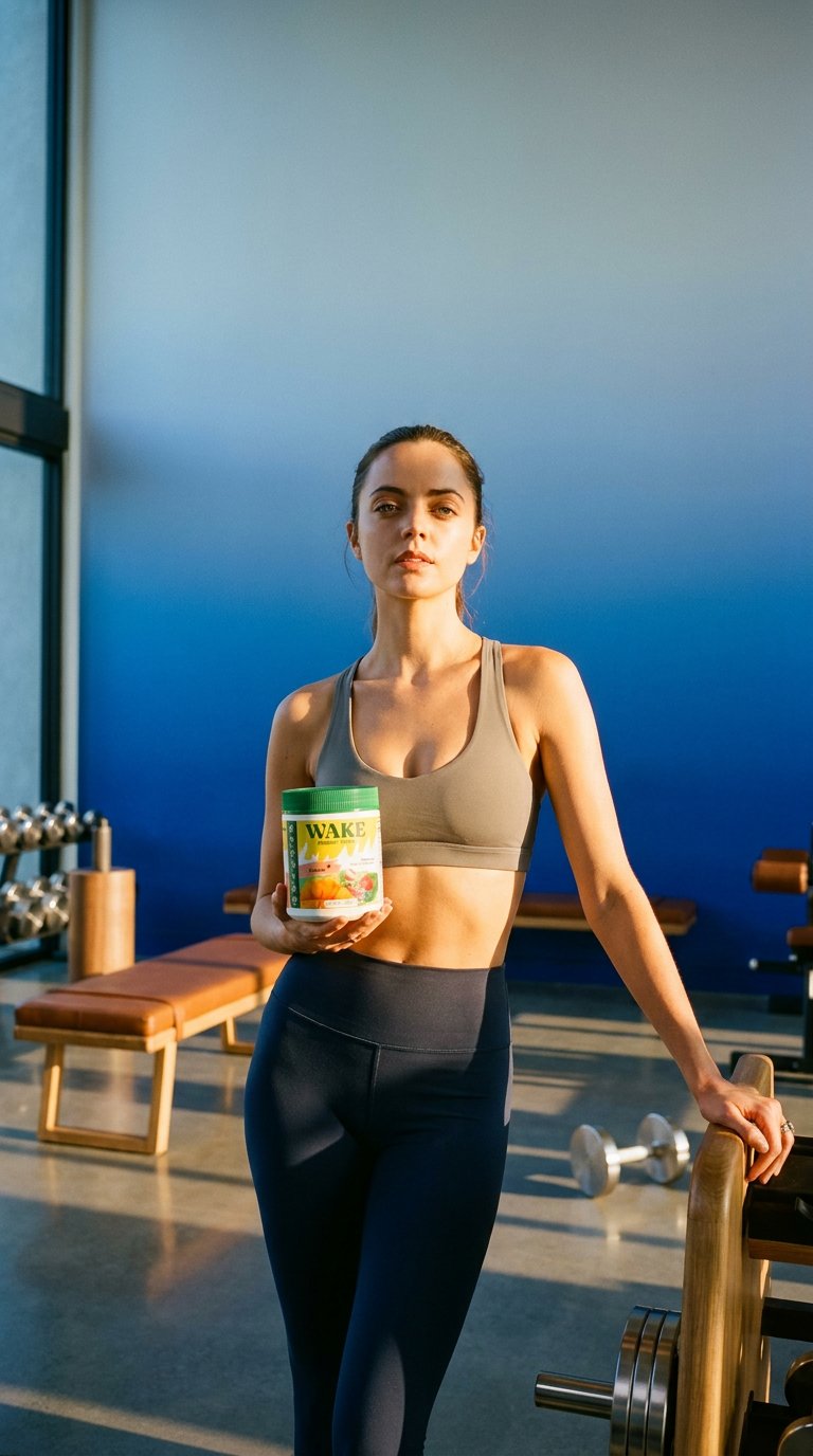 AI product shot of Wake Super Greens – Mango