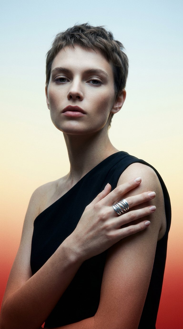 AI product shot of Silver wide ring with wrap design