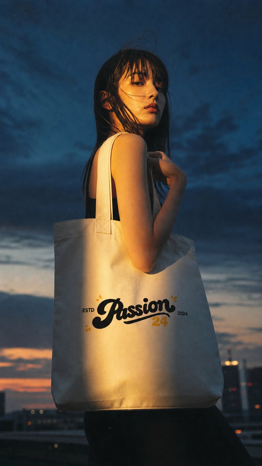 AI product shot of Passion 24- Retro Logo 帆布袋