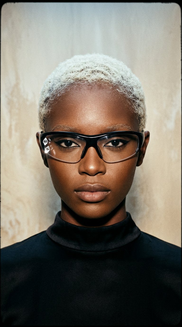 AI product shot of Unisex Metal Frameless Polygonal Clear Lens Glasses, Suitable For Office, Computer Work, Decoration, Reading Newspapers, Lightweight And Comfortable